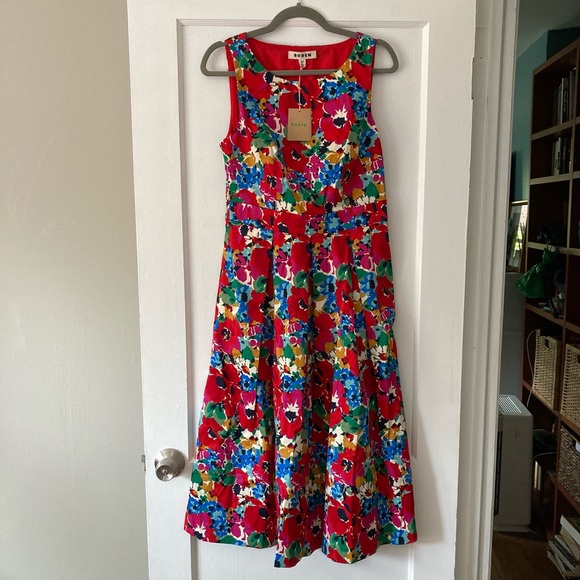 Boden Sleeveless Pleat Midi Dress Multi Wild Poppy Floral 6R US - Picture 3 of 6